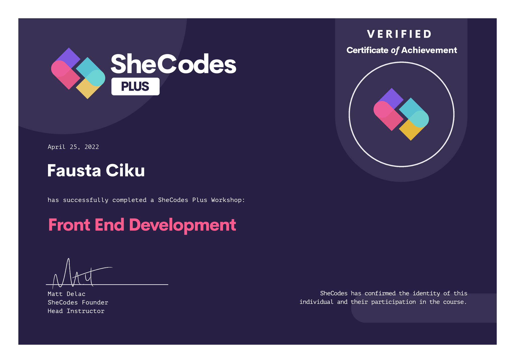 SheCodes Plus certification